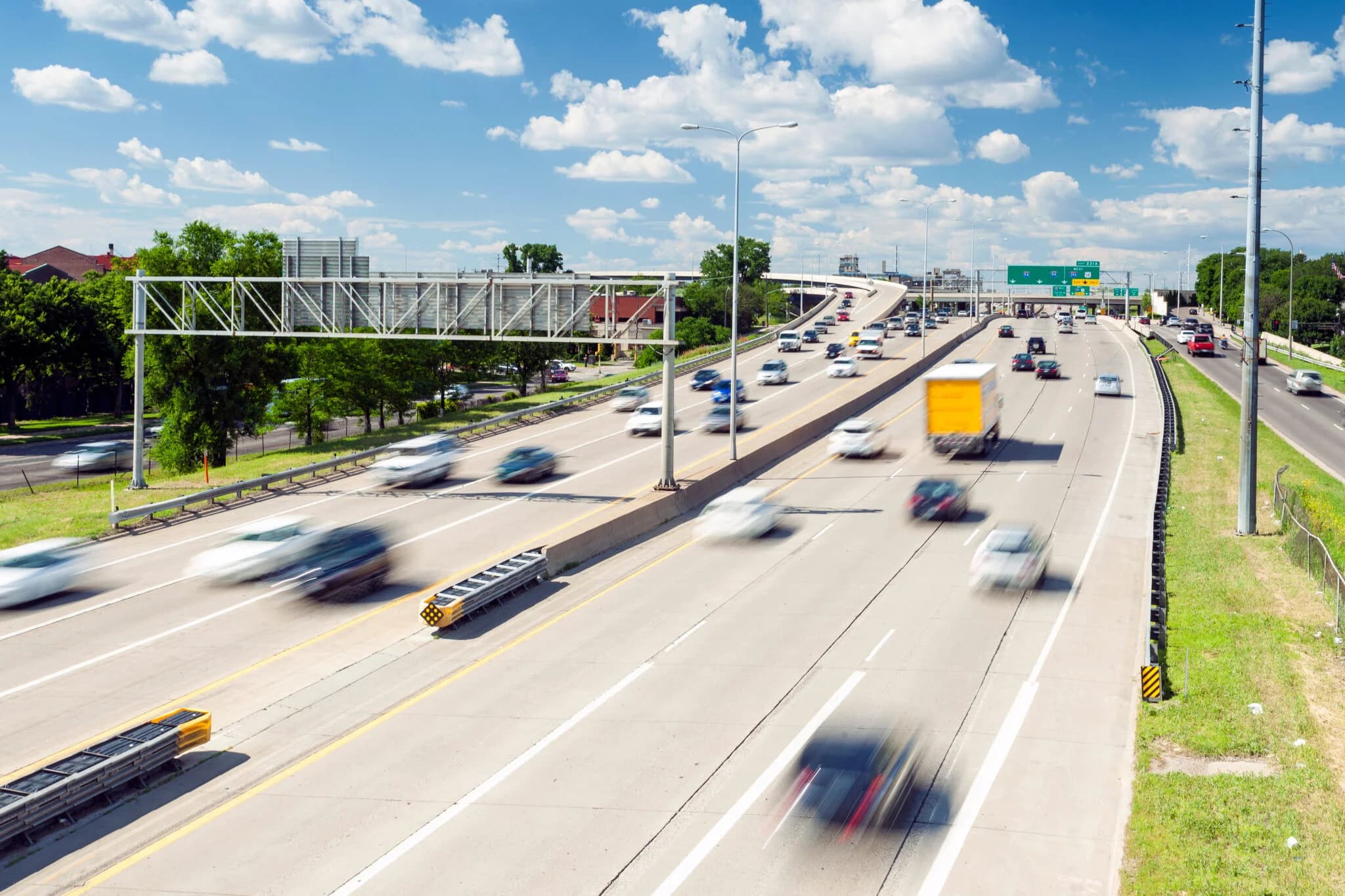 Long-distance moving truck on the highway